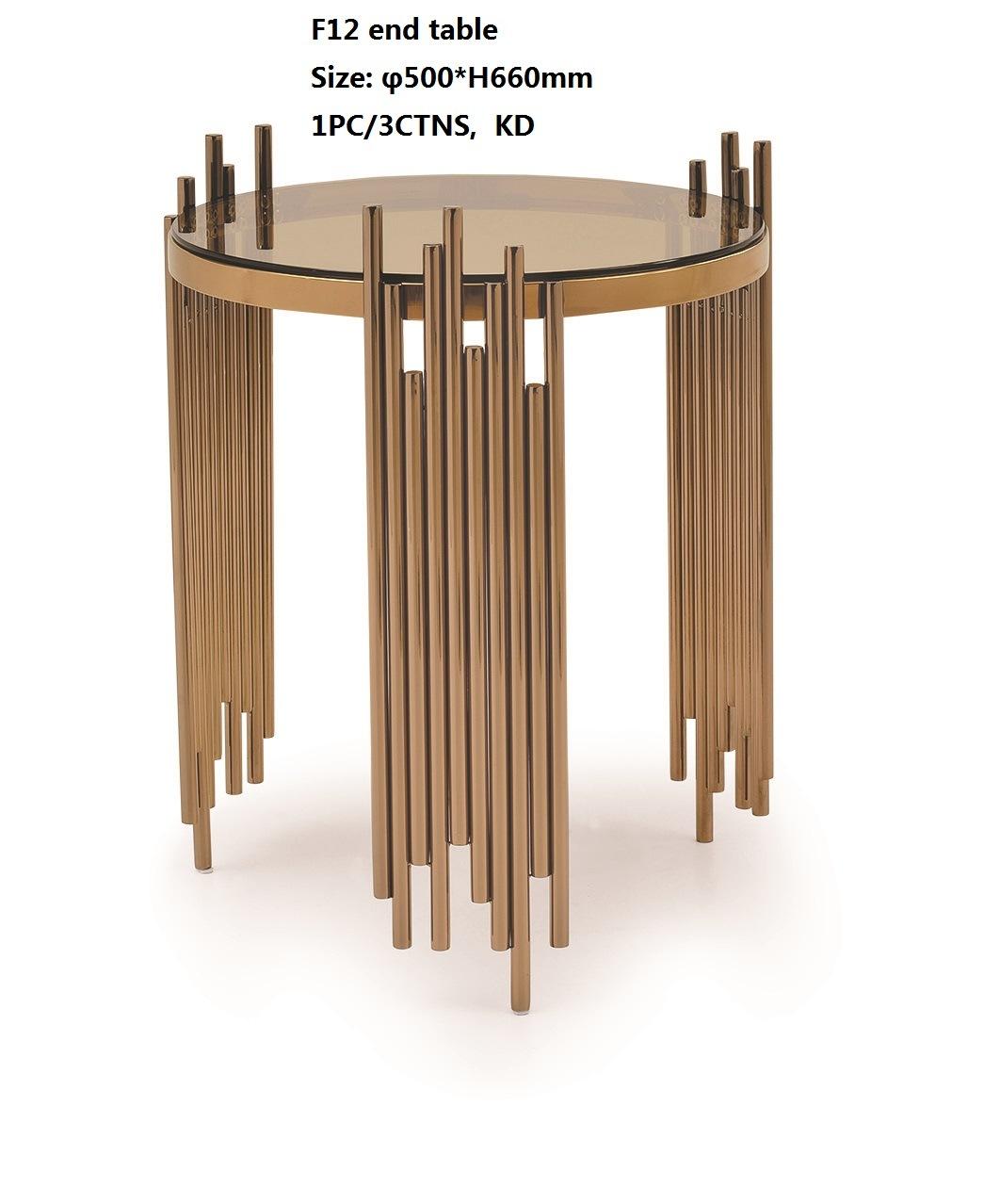 Dopro Modern Stainless Steel Polished Titanium Gold Console Table X12 Series, with Black Tempered Glass Table Top