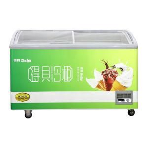 Keyuan Commercial Curved Glass Sliding Door Island Chest Deep Cabinet Storage Display Chillers Fridge Freezers Ice Cream Showcase, 200-500L