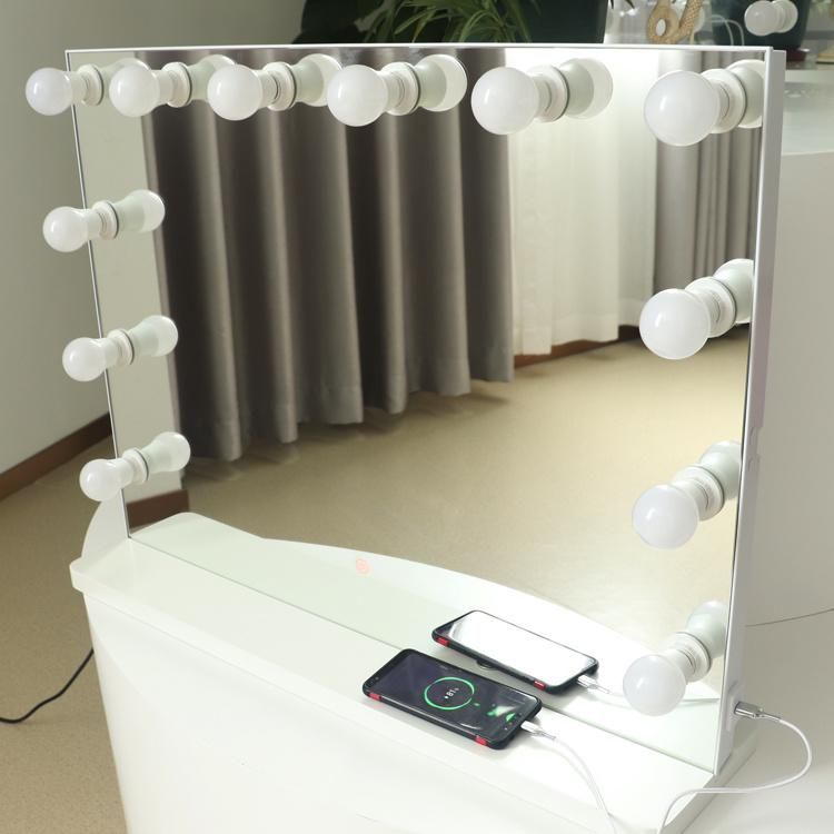 Beauty Salon Hollywood Style Vanity Dressing Table Makeup Mirror with Dimmable LED Bulbs