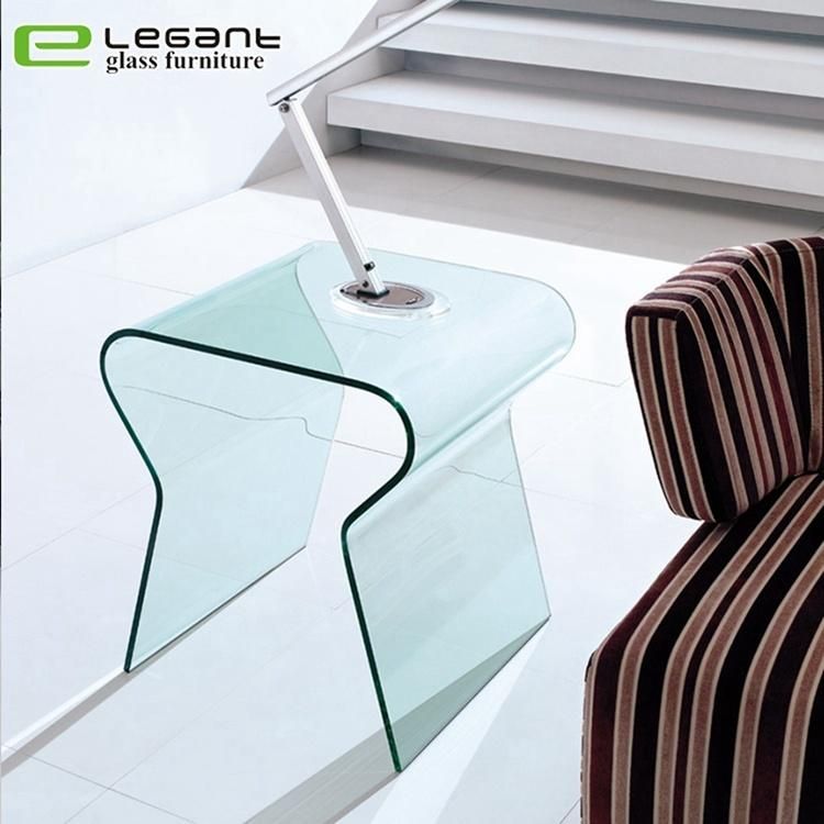 Modern Clear Curved Clear Glass Side Table