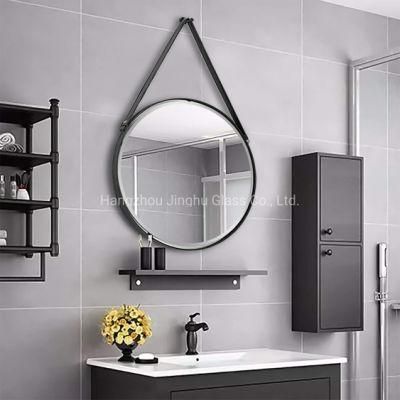 Wall Mounted Black Color Frame Bathroom Vanity Mirror with Rope or Leather Belt