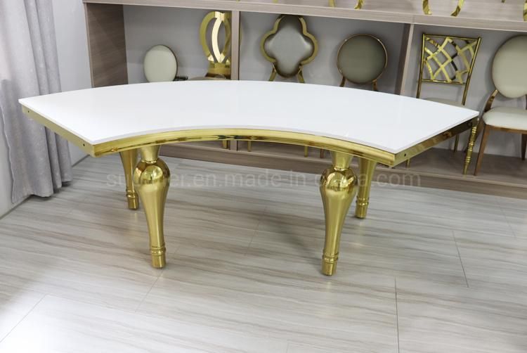 Restaurant Stainless Steel Furniture Half Moon White MDF Wedding Table