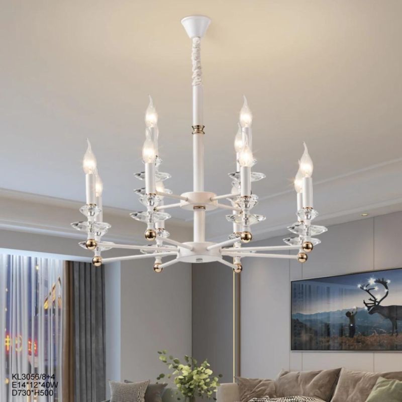 Vintage Style for Home Lighting Furniture Decorate Indoor Living Room Custom Colour Crystal White Antique Large Wrought Iron Chandelier Factory Supply