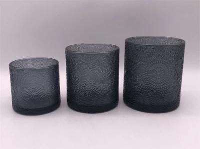 Gray Transparent Glass Candle Holder with Various Pattern for Decoration