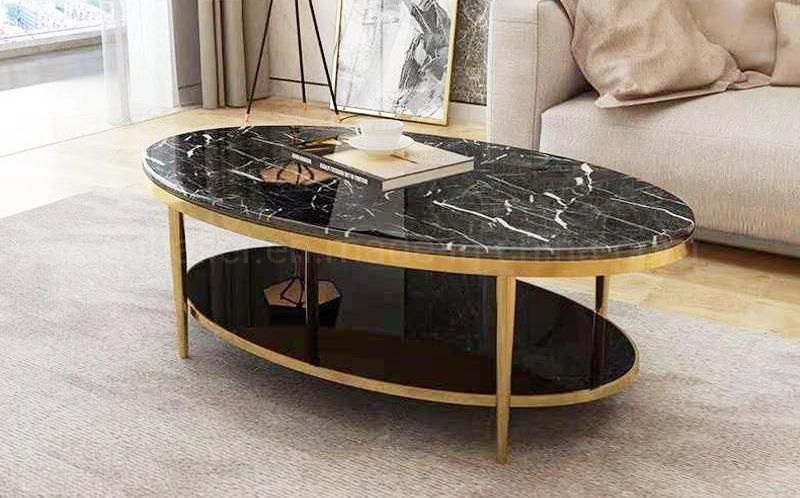 Moroccan Black and Gold Marble Coffee Table Large