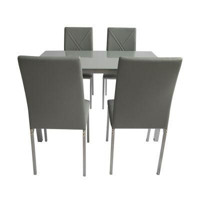 1 Piece Kitchen Dining Table Set Glass Top and 4 Leather Chairs Dinette Grey Dining Table Set