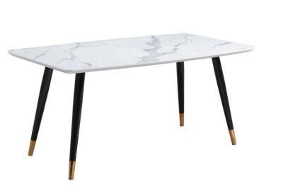 Cheap Price White Tempered Glass Desktop Marble Pattern Extension Dining Table