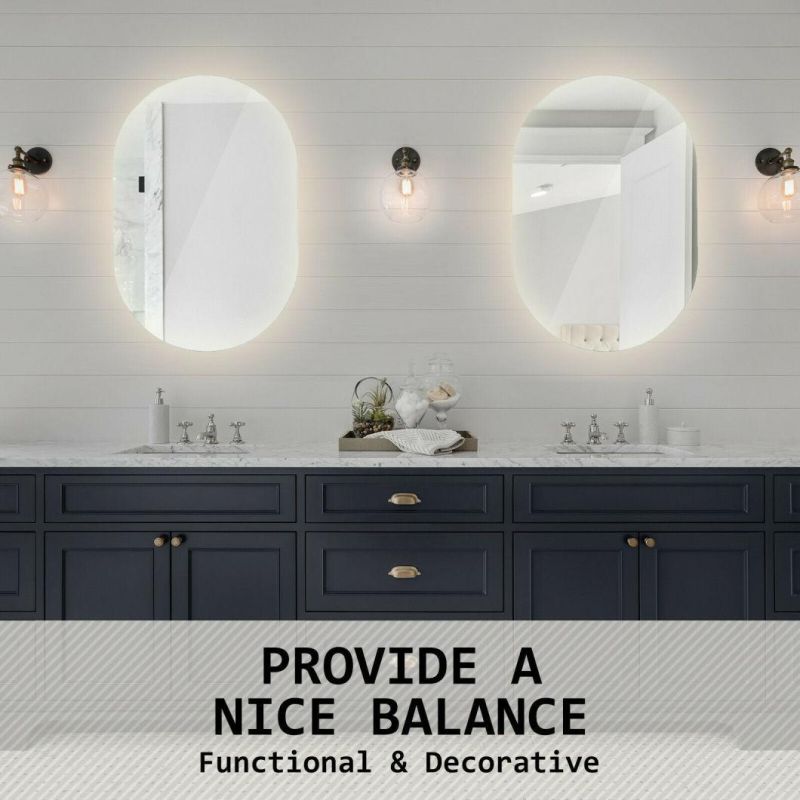 LED Wall Mirror Oval Touch Anti-Fog Makeup Decor Bathroom Vanity