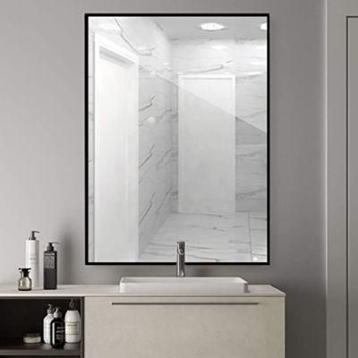 Square Aluminum Alloy Silver Glass Bathroom Framed Mirror