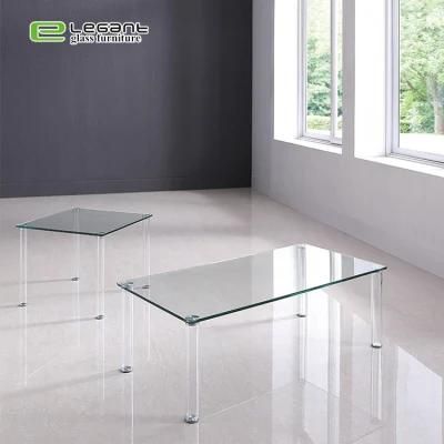 Wholesale Glass Furniture Square Shape Clear Glass Coffee Table