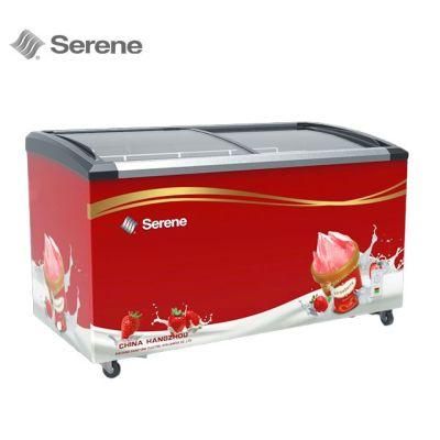 498L Curved Sliding Glass Door Chest Showcase Freezing Cabinet Ice Cream Display Freezer for Supermarket