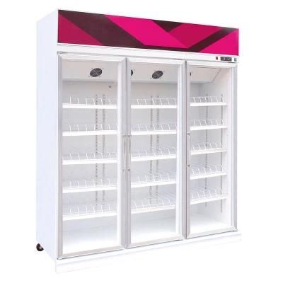 3 Doors Upright Chiller Glass Beverage Showcase Refrigerator Cold Drinks Cooler