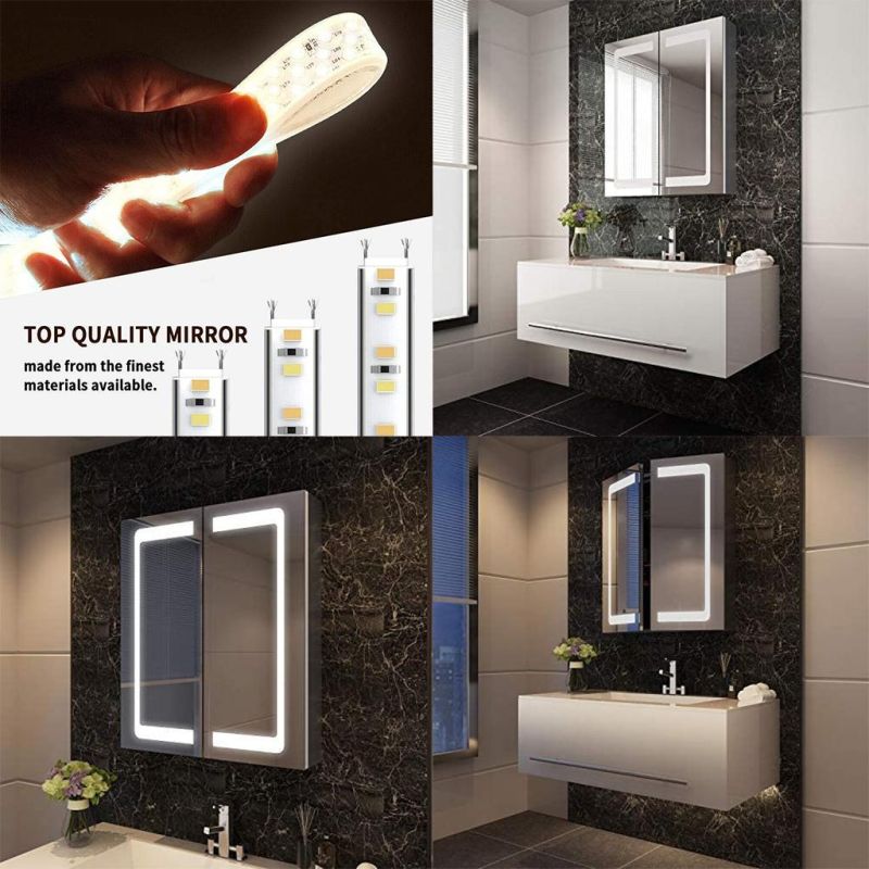 Mirror Double Door Square Vanity Bathroom Cabinet with LED Light