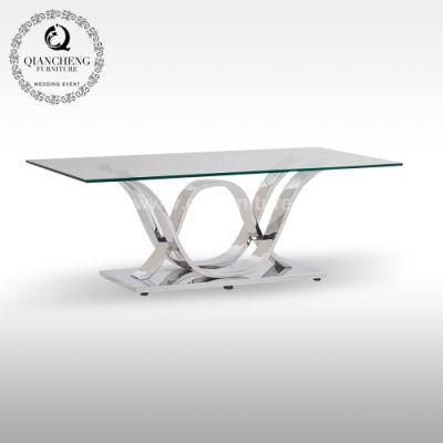 Glass Top with Stainless Steel Legs Modern Design Coffee Table