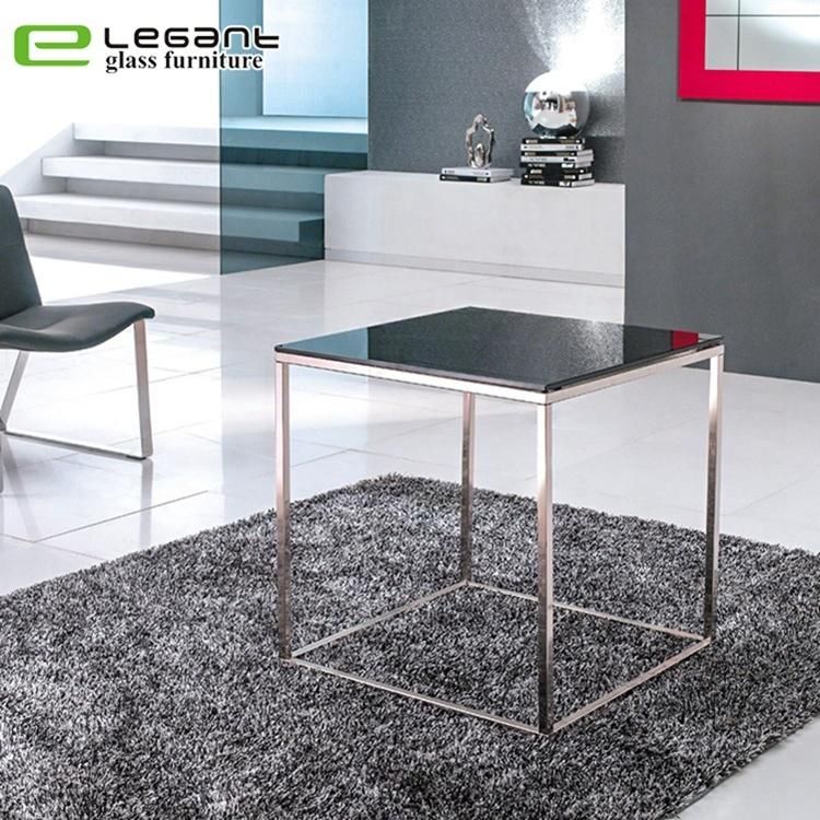 Modern Style Square Black Tempered Glass Side Table Coffee Nesting Table