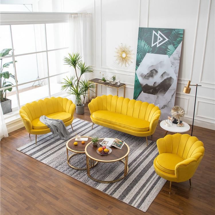 Modern Home Living Room Furniture Sofa Set Fabric Velvet Golden Leg Lounge Sofa Chair for Banquet