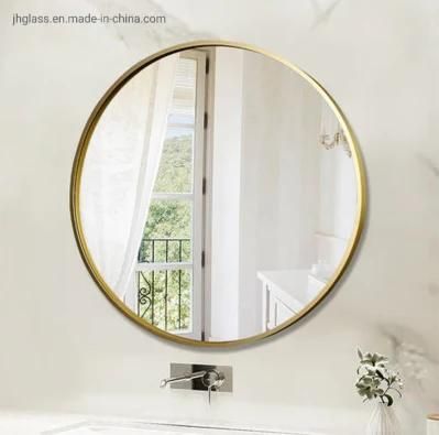 Home Hotel 32 in X 32 in Satin Golden Round Aluminum Alloy Framed Bathroom Vanity Mirror