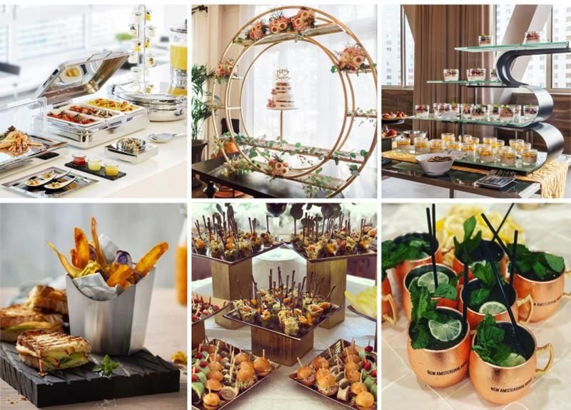 Wedding Banquet Decoration Ss 4 Tier Party Catering Serving Glass Dish Platters Cupcake Risers and Stands Candy Dessert Display Rack Buffet Food Display Stand