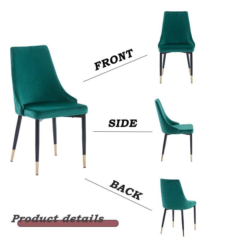 Modern Restaurant Home Cafe Upholsteried Fabric Velvet Dining Chair with Gold Legs