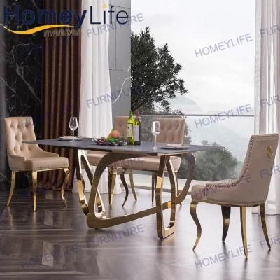 Nordic Design Ceramic Marble Dining Table with Gold Chrome Stainless Steel Base