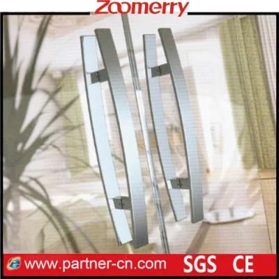 Commercial Glass Door Stainless Steel Curved Square Tube Pull Handle Satin Finished