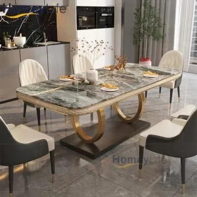 Simple Style Rectangular Dinnet Table Marble Top Dining Table Set