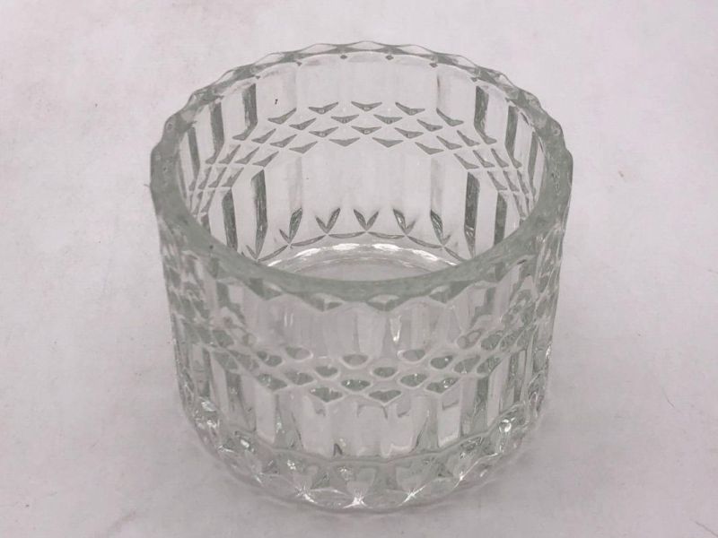 Elegant Clear Glass Candle Holder with Pattern and Glass Lid