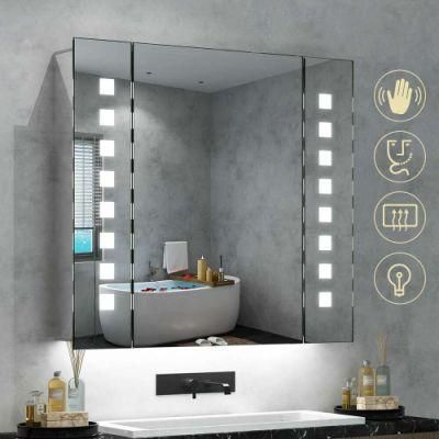 Jinghu Dimmable Semi-Recessed Illuminated LED Bathroom Mirror Cabinet