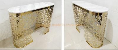 Villa Customized Honeycomb Hollow Stainless Steel Golden Polished Corner Side Table Console Table