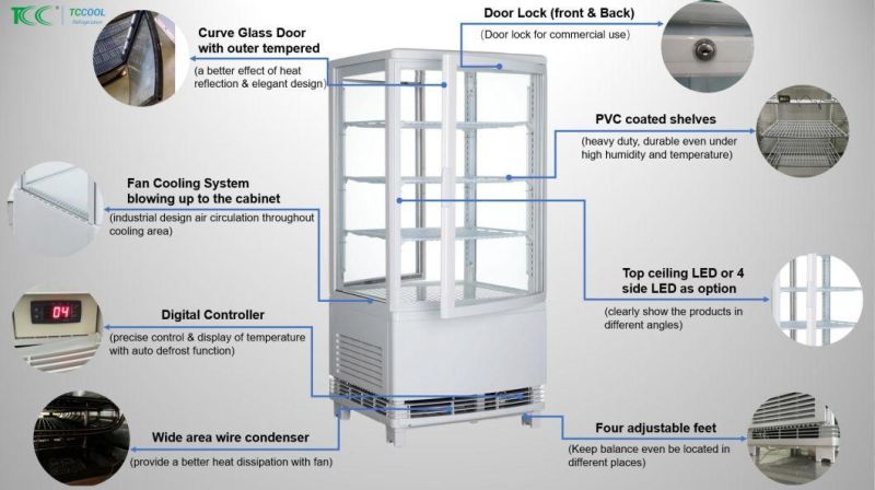 4 Side Glass Refrigerated Showcase Display Cooler for Juice and Beverage