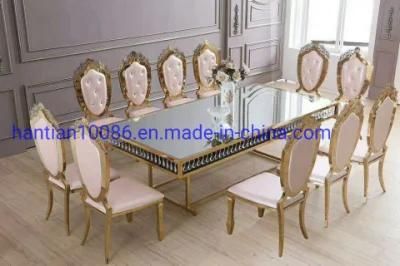 Dining Crystal Chair Modern Design Gold Frame Glass Top Steel Table for Wedding