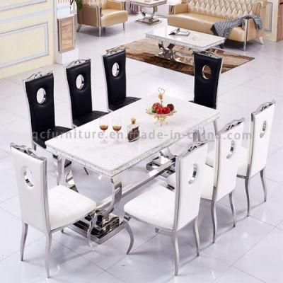 Dining Room Modern Stainless Steel Legs Marble Top Table