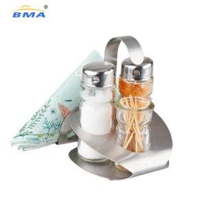 4 PCS Glass Bottle Stainless Steel Cover Spice Jar Set Spice Bottle with Rack