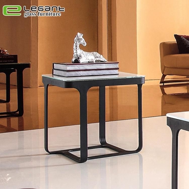 Modern Industrial Round Metal Tea Table with Clear Glass Top