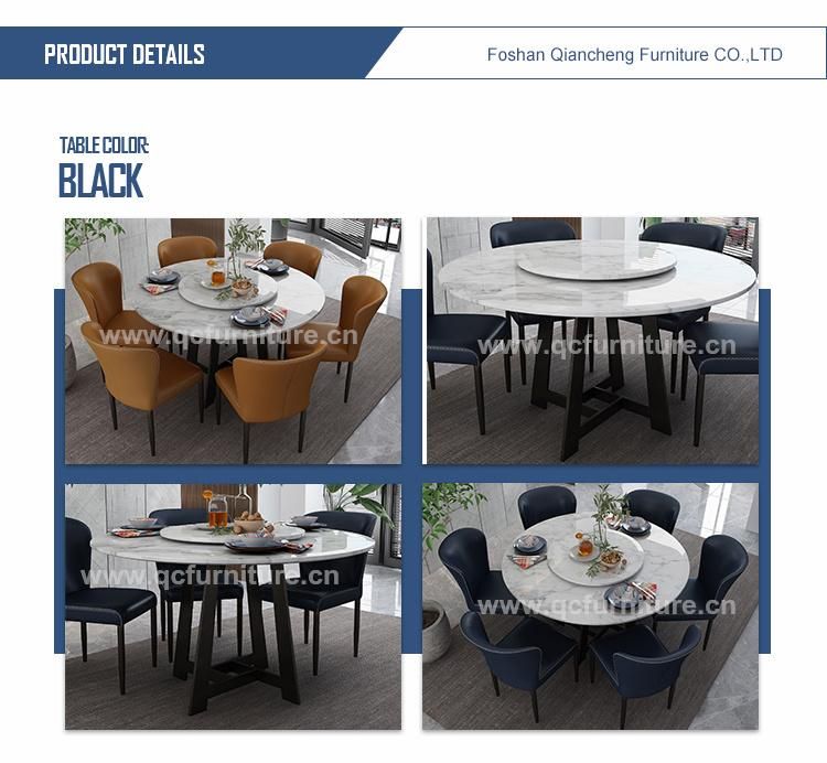 Marble Dining Table Set with Black Carbon Steel
