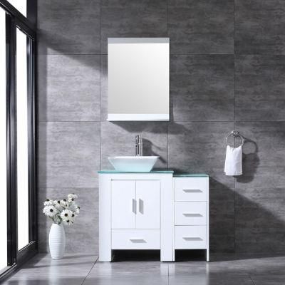 36&quot; Bathroom Vanity Cabinet Single Ceramic Vessel Sink Faucet Glass Top &amp; Mirror
