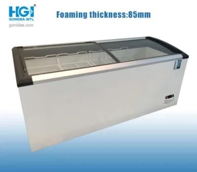 Commercial Curved Slidding Glass Ice Cream Chest Freezer Showcase 498L