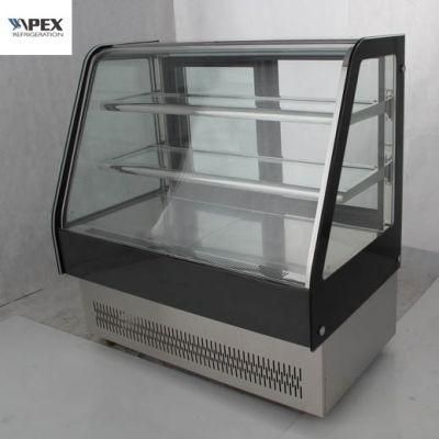 Mirror Stainless Steel Base Curved Glass Door Cake Display Showcase in Bakery Shop