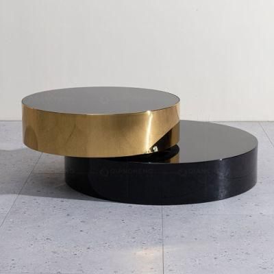 Black Tempering Glass Gold Stainless Steel Roating Smart Living Room Coffee Table