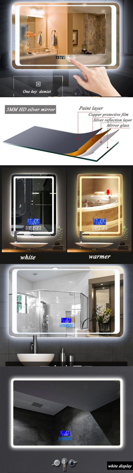 5mm Bathroom Siver Mirror with LED Light Color Mirror Round Design Bg-015