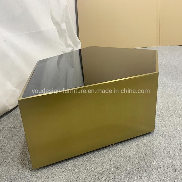 Modern Living Room Multifunction Side Stainless Steel Glass Coffee Table Polygon Gold Glass Side Coffee Table Furniture