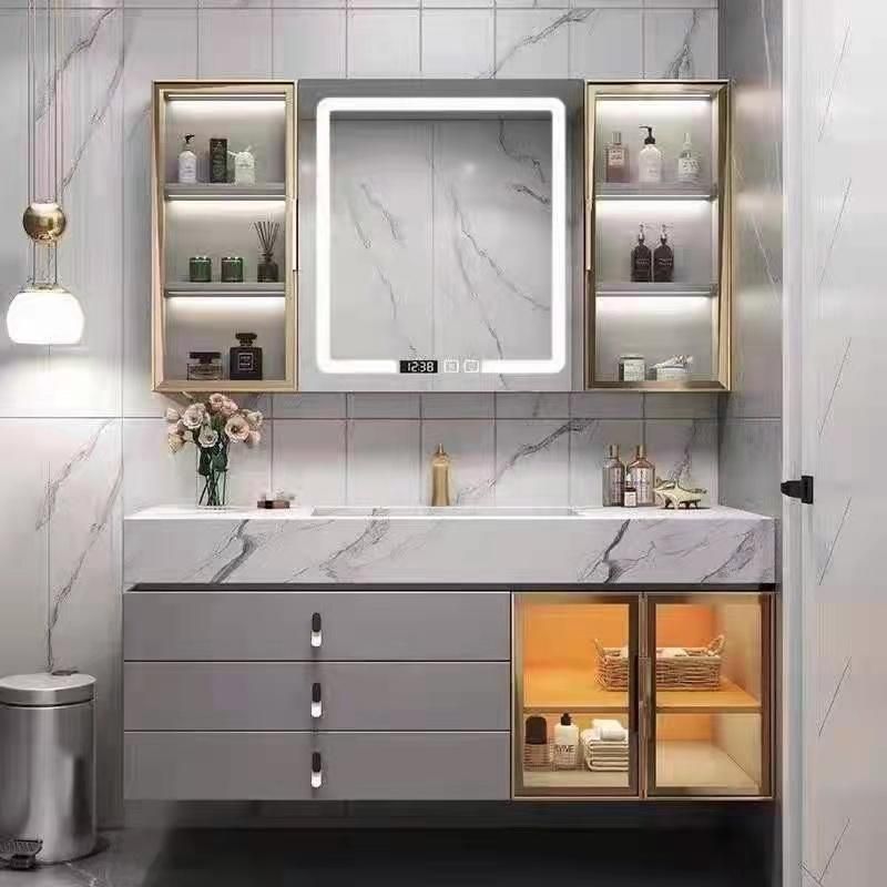 Wall Glass Door Modern Storage Plywood Melamine Bathroom Cabinet