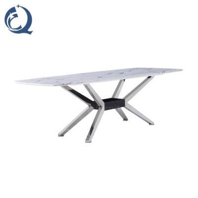 Metal Dining Table Legs Rectangle White Table Marble Top Stainless Steel Frame Dining Table