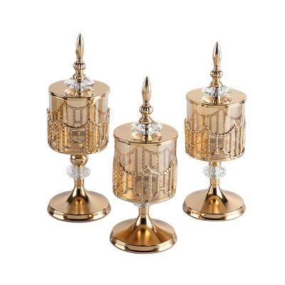 Scandinavian Style Wedding Dinner Golden Round Bottom Covered Spire Glass Metal Candle Holder