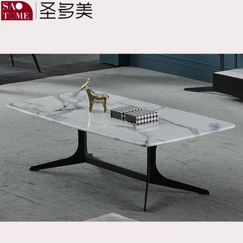 Modern Light Luxury Living Room Furniture Rectangular R Angle Craft Slate / Marble Coffee Table