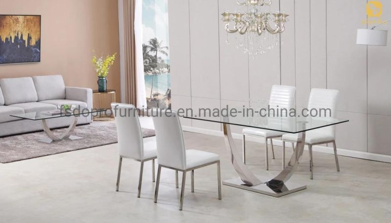 Dining Room Furniture Stainless Steel Designs Tempered Glass Top Dining Table and 6&8 Chairs Set-D1807