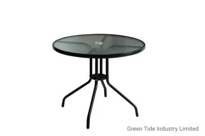 Morden Outdoor Garden Patio Glass Steel Round Coffee Table