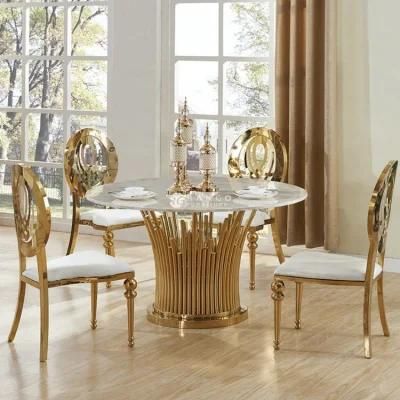 Modern Home Furniture Wholesale Commercial Luxury Glass Wedding Round Dining Table with 6 Restaurant Chairs