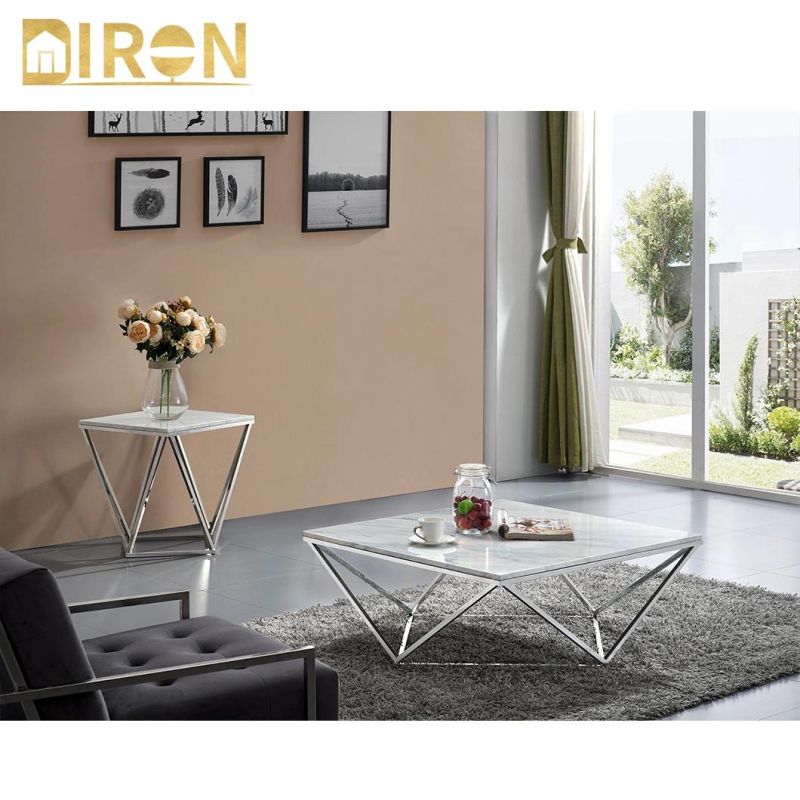Home Hotel Living Room Stainless Steel Coffee Table Sets Furniture Marble Glass Tea Table