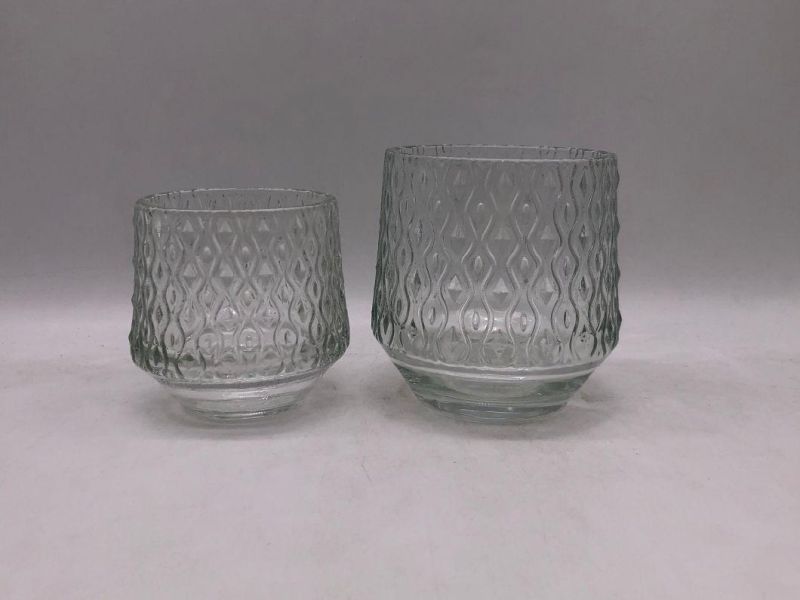 Clear Glass Candle Holder with Various Embossed Pattern